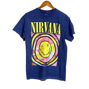 Nirvana Vintage Style Smile Back Short Sleeve Unisex T Shirt Crew Neck M Blue